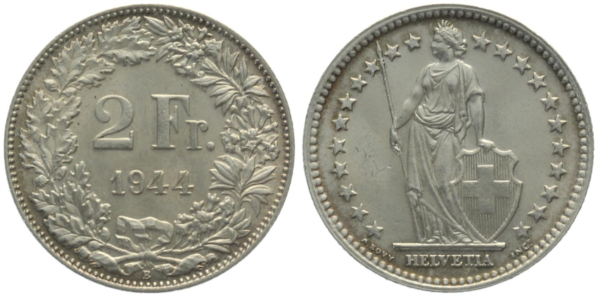 2 Franken 1944 B - fast unzirkuliert